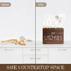 Wooden Kitchen Cooking Utensil Holder, Utensil Organizer For Countertop, Rustic Wood For Farmhouse Kitchen Decor, Farmhouse Utensil Caddy With 2 Compartments (Brown) -Generic Furniture Shop 41WpWjObFsL