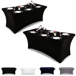 Stretch Spandex Tablecloth 2 Pack 6FT Black Fitted Tight Washable And Wrinkle Resistant Rectangular Patio Table Cover For Event, Wedding, Banquet & Parties(Black,72 L X 30 W X 30 H Inches)