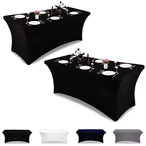Stretch Spandex Tablecloth 2 Pack 6FT Black Fitted Tight Washable And Wrinkle Resistant Rectangular Patio Table Cover For Event, Wedding, Banquet & Parties(Black,72 L X 30 W X 30 H Inches) 1 Stretch Spandex Tablecloth 2 Pack 6FT Black Fitted Tight Washable And Wrinkle Resistant Rectangular Patio Table Cover For Event, Wedding, Banquet & Parties(Black,72 L X 30 W X 30 H Inches)