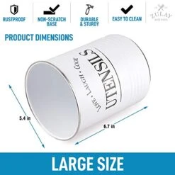 Large Utensil Crock Storage Organizer - Kitchen Utensil Holder For Countertop With Padded Base - Large Utensil Holder With Rustic Farmhouse Design For Home & Kitchen Decor (White) -Generic Furniture Shop 41X5yt10JFL