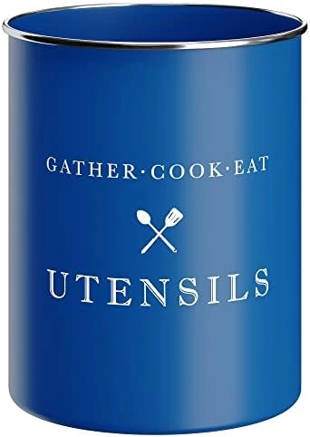 White Utensil Holder For Kitchen Countertop, Farmhouse Metal Utensil Crock, Rustic Country Decorative Kitchen Utensil Caddy Large, 5.5x6.75 6 White Utensil Holder For Kitchen Countertop, Farmhouse Metal Utensil Crock, Rustic Country Decorative Kitchen Utensil Caddy Large, 5.5x6.75 - Image 6