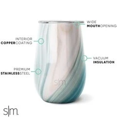 Wine Tumbler With Lid | Cute Stemless Glass Cup With Press-In Lid | Insulated Stainless Steel Coffee Mug | Gifts For Women Men Him Her | Spirit Collection | 12oz | Ocean Quartz