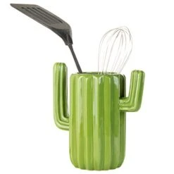 Southwestern Style Green Ceramic Utensil Holder With Cactus Shaped Design, Countertop Utensil Crock Container Kitchen Decor -Generic Furniture Shop 41XgcviCkaL