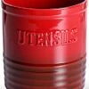 Kitchen Utensil Holder, Ceramic Utensil Crock Organizer For Countertop, H 7"x W6" Large Cooking Utensil Holder With Anti-slip Cork Bottom For Home Décor, Christmas Red