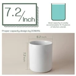 White Utensil Holder, Large Utensil Holder For Kitchen Counter (H7.2” X W6.2”), Ceramic Cooking Utensil Crock For Kitchen Decor, Anti-Scratches And Stable, Handmade DIY Gifts For Moms -Generic Furniture Shop 41YJI9SOFGL