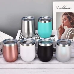 6 Pack 12Oz Stainless Steel Stemless Wine Glasses, Insulated Wine Tumblers With Lids And Straws, Set Of 6 Stainless Steel Cups For Wine, Champaign, Cocktail, Coffee, Ice Cream (Multicolor) -Generic Furniture Shop 41Z1kSGjiqL