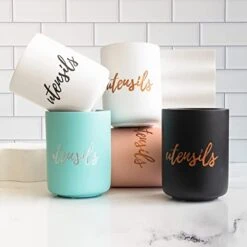 White Ceramic Utensil Holder With Interior Copper Finish - Stylish, Sturdy And Large Spatula Holder For Rose Gold Kitchen Accessories & Copper Kitchen Accessories - Utensil Holder For Kitchen Counter -Generic Furniture Shop 41ZBfKlxDaL