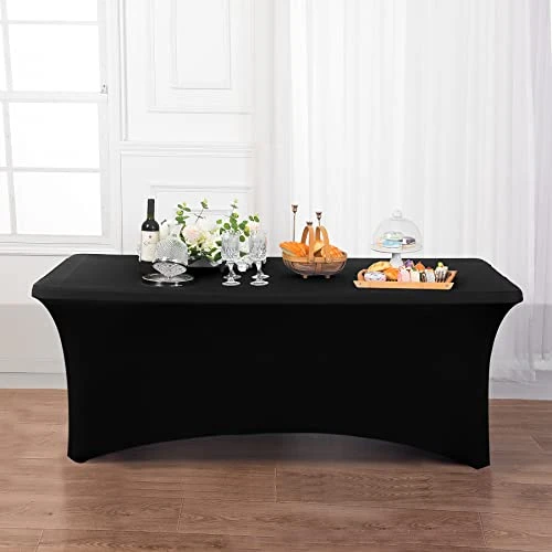 Spandex Tablecloth 6FT Stretch Table Cover Fitted Rectangular Tables, Universal Stretch Patio Table Cloth For Wedding, Banquet, Party And Event(Black, 6FT 3 Spandex Tablecloth 6FT Stretch Table Cover Fitted Rectangular Tables, Universal Stretch Patio Table Cloth For Wedding, Banquet, Party And Event(Black, 6FT - Image 3