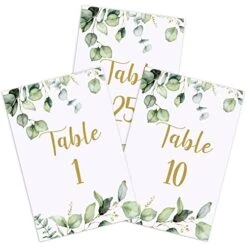 26 Pieces Wedding Table Numbers Cards 1-25 With Head Table Numbers Greenery Eucalyptus Table Cards Double Sided Party Table Numbers For Wedding Reception Baby Shower Birthday Bridal Party (Gold)
