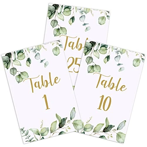 26 Pieces Wedding Table Numbers Cards 1-25 With Head Table Numbers Greenery Eucalyptus Table Cards Double Sided Party Table Numbers For Wedding Reception Baby Shower Birthday Bridal Party (Gold) 1 26 Pieces Wedding Table Numbers Cards 1-25 With Head Table Numbers Greenery Eucalyptus Table Cards Double Sided Party Table Numbers For Wedding Reception Baby Shower Birthday Bridal Party (Gold)