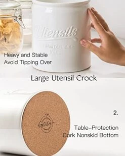 Getstar Utensil Holder For Kitchen Counter (7.2” X 6.2”) , Large Kitchen Utensil Holder With Protective & Non-Slip Cork Mat, Ceramic Cooking Utensil Holder (White) -Generic Furniture Shop 41aCyP5OzIL