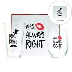Funny Mr. Right And Mrs. Always Right Novelty Wine Glass And Beer Glass | Includes Fun, Stylish Gift Box | For Weddings, Engagement, Newlywed, Bachelorette, Anniversary, Couples Gifts -Generic Furniture Shop 41aYaqPqebL