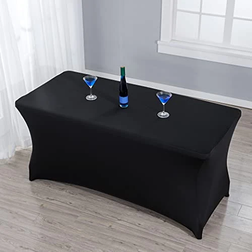 2 Pack 5ft Rectangle Black Cocktail Tablecloth With Stretch Spandex Fitted Table Cover For Bar Table Wedding Table Cocktail Table Massage Table Kitchen Table 2 2 Pack 5ft Rectangle Black Cocktail Tablecloth With Stretch Spandex Fitted Table Cover For Bar Table Wedding Table Cocktail Table Massage Table Kitchen Table - Image 2