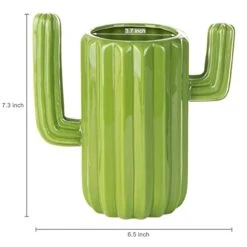 Southwestern Style Green Ceramic Utensil Holder With Cactus Shaped Design, Countertop Utensil Crock Container Kitchen Decor -Generic Furniture Shop 41awZzybWVL