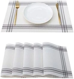 Lacemats Set Of 4 For PVC Dining Table Woven Vinyl Non-Slip Washable Cloth Heat Resistant Place Mats For Farmhouse Kitchen Decor Insulation Square Plate Mat (Black And Grey) 18 Lacemats Set Of 4 For PVC Dining Table Woven Vinyl Non-Slip Washable Cloth Heat Resistant Place Mats For Farmhouse Kitchen Decor Insulation Square Plate Mat (Black And Grey) -Generic Furniture Shop 41bIf6wpdNL. AC