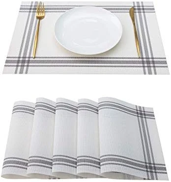Lacemats Set Of 4 For PVC Dining Table Woven Vinyl Non-Slip Washable Cloth Heat Resistant Place Mats For Farmhouse Kitchen Decor Insulation Square Plate Mat (Black And Grey) 9 Lacemats Set Of 4 For PVC Dining Table Woven Vinyl Non-Slip Washable Cloth Heat Resistant Place Mats For Farmhouse Kitchen Decor Insulation Square Plate Mat (Black And Grey) - Image 9