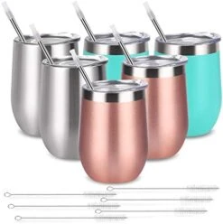 6 Pack 12Oz Stainless Steel Stemless Wine Glasses, Insulated Wine Tumblers With Lids And Straws, Set Of 6 Stainless Steel Cups For Wine, Champaign, Cocktail, Coffee, Ice Cream (Multicolor) -Generic Furniture Shop 41bNNEz3RmL. AC