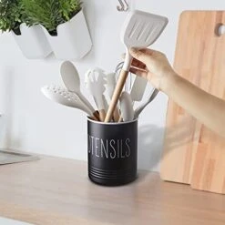 Kitchen Utensil Holder, 6.7" Utensil Holder For Kitchen Counter, Cooking Utensil Crock With Cork Bottom, Modern Farmhouse Kitchen Decor, Countertop Utensil Storage Caddy Organizer, Black -Generic Furniture Shop 41bXqDLUz5L