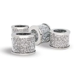 Handmade Silver Napkin Rings, Set Of 4 Cloth Holders With Sparkly Crystal Crushed Diamonds For Home Decor Gift, Metal Frame Round Rings For Party Decoration, Dining Table, Everyday, Family Gatherings