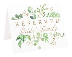 Reserved Wedding Table Sign | Set Of 6 Watercolor White And Gold With Eucalyptus Greenery Signs Including Seating For Bride's Family Groom's Family And Wedding Party | Freestanding Double Sided