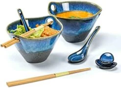 Ramen Bowls With Chopsticks And Spoons Set, 26 OZ Ceramic Japanese Noodle Bowls Set Of 2, Porcelain Deep Udon Bowl For Salad, Pasta, Reactive Glaze, Microwave & Dishwasher Safe (Green) -Generic Furniture Shop 41dPw9O3 L. AC