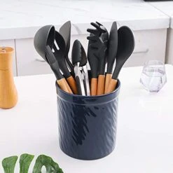 Kitchen Utensil Holder, Large Ceramic Utensil Crock, Deep And Stable, Utensils Caddy Texture Series (Dark Blue) 10 Kitchen Utensil Holder, Large Ceramic Utensil Crock, Deep And Stable, Utensils Caddy Texture Series (Dark Blue) -Generic Furniture Shop 41dpVLWR2pL
