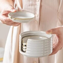 Eramic Spoon Rest,Spoon Holder,Soy Sauce Dishes With Holder For Kitchen,Household Dipping Sauce Dishes Set, Side Dishes,LIUCUON Kitchen Basics,Set Of 4 Kitchen Accessories For Utensils (cream) -Generic Furniture Shop 41e9HQqqpeL