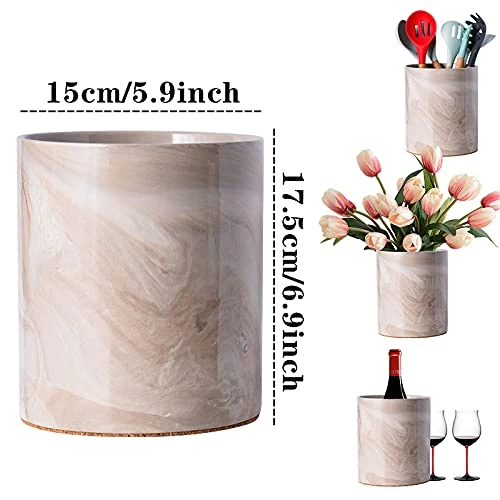 Yundu Porcelain Brown Marble Utensil Crock, Kitchen Utensil Holder For Countertop, 7″ Large Size For Storage,Table-Protection Cork Mat 2 Yundu Porcelain Brown Marble Utensil Crock, Kitchen Utensil Holder For Countertop, 7″ Large Size For Storage,Table-Protection Cork Mat - Image 2
