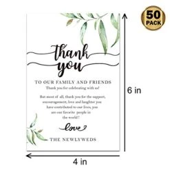 50 Wedding Reception Thank You Cards - Greenery Thank You Table Place Setting Cards-Great Addition To Your Table Centerpiece, Place Setting And Wedding Decorations, 4x6 Inch.