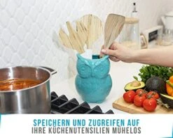 Comfify Owl Utensil Holder Decorative Ceramic Cookware Crock & Organizer, In Lovely Aqua Blue Color - Utensil Shaped Caddy And Perfect Kitchen Ceramic Décor Gift For Countertop - 5” X 7” X 4” Size -Generic Furniture Shop 41fhBTpw4sL