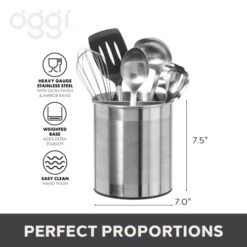 Jumbo Stainless Steel Rotating Utensil Holder With Removable Divider - Stylish Kitchen Cooking Utensil Organizer. Height 7.5". -Generic Furniture Shop 41fiSsFWG1L