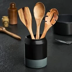 Cole & Mason H822140 Linton Black/Grey Utensil Pot Holder | Kitchen Organisation, Utensils Storage Jar | Ceramic | (H) 160 Mm X (D) 120 Mm | 2 Year Guarantee -Generic Furniture Shop 41fu7IolrvL
