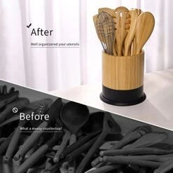 Kitchen Utensil Holder,Large Cooking Utensil Caddy Crock For Counter,Weighted Base For Stability,6.2 X 6.2 Inches,Black -Generic Furniture Shop 41fzqDJ2T1L