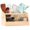 Kitchen Utensil Holder For Countertop With 4 Compartments, Wood Farmhouse Utensil Caddy With Handle, Kitchen Organizer For Cooking Tools (Utensil Not Included)