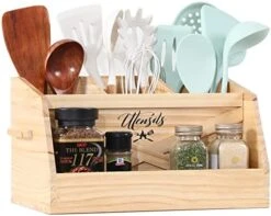 Kitchen Utensil Holder For Countertop With 4 Compartments, Wood Farmhouse Utensil Caddy With Handle, Kitchen Organizer For Cooking Tools (Utensil Not Included) -Generic Furniture Shop 41gZ4SnXFHL. AC