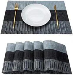Lacemats Set Of 4 For PVC Dining Table Woven Vinyl Non-Slip Washable Cloth Heat Resistant Place Mats For Farmhouse Kitchen Decor Insulation Square Plate Mat (Black And Grey) 17 Lacemats Set Of 4 For PVC Dining Table Woven Vinyl Non-Slip Washable Cloth Heat Resistant Place Mats For Farmhouse Kitchen Decor Insulation Square Plate Mat (Black And Grey) -Generic Furniture Shop 41hbl88U7uL. AC