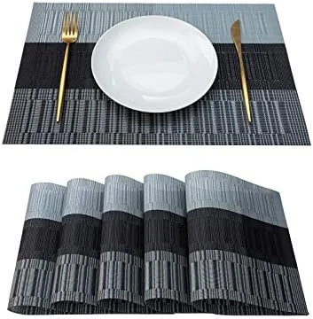 Lacemats Set Of 4 For PVC Dining Table Woven Vinyl Non-Slip Washable Cloth Heat Resistant Place Mats For Farmhouse Kitchen Decor Insulation Square Plate Mat (Black And Grey) 8 Lacemats Set Of 4 For PVC Dining Table Woven Vinyl Non-Slip Washable Cloth Heat Resistant Place Mats For Farmhouse Kitchen Decor Insulation Square Plate Mat (Black And Grey) - Image 8