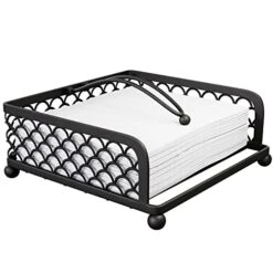Legant Flat Paper Napkin Holder With Dispenser Arm - Napkin Holders For Table, Kitchen, Countertops & Outdoor Tables - Square Metal Lattice Basket Dinner Napkin Holder -Napkins Dispenser (Black)