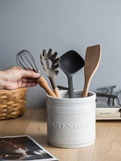 Utensil Holder For Countertop Porcelain Utensil Caddy Farmhouse Decor Kitchen Utensil Crock Large Size For Kitchen Storage, White -Generic Furniture Shop 41ikHVESP0L