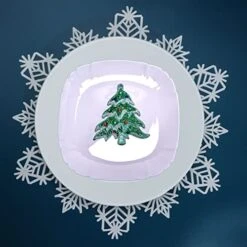 Flake Placemats Set Of 6 Laminated Metallic Vinyl Round 15 Inch Diameter Winter Festival Table Decorations For Holiday Christmas Party Feast Come W/ Matching Coaster By Snowkingdom (White, 12 Pcs) -Generic Furniture Shop 41iplhQjy5L