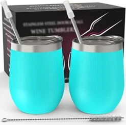 Stainless Steel Wine Tumblers 2 Pack 12 Oz - Double Wall Vacuum Insulated Wine Cups With Lids And Straws Set For Coffee, Wine, Cocktails (Rose Gold) -Generic Furniture Shop 41j8DmafrGL. AC