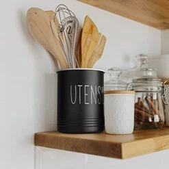 Kitchen Utensil Holder, 6.7" Utensil Holder For Kitchen Counter, Cooking Utensil Crock With Cork Bottom, Modern Farmhouse Kitchen Decor, Countertop Utensil Storage Caddy Organizer, Black -Generic Furniture Shop 41lBA7r7r6L