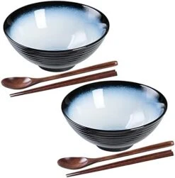 Ceramic Japanese Ramen Bowl Set, 2 Sets 8 Inch 40 Ounce Asian Pho Udon Noodle Bowls With Spoons And Chopsticks (Green) -Generic Furniture Shop 41lMnAnC0LS. AC