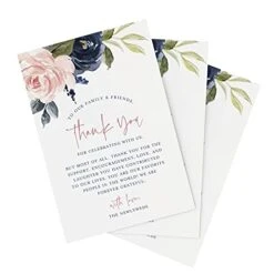 Thank You Place Setting, Navy Floral, Table Place Cards For Weddings, Receptions, Rehearsals, Dinner Parties, Events And Celebrations, 4"x6" (50 Cards)