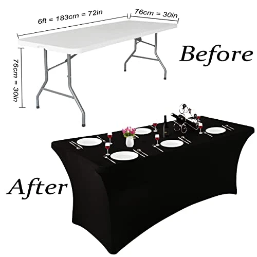 Stretch Spandex Tablecloth 2 Pack 6FT Black Fitted Tight Washable And Wrinkle Resistant Rectangular Patio Table Cover For Event, Wedding, Banquet & Parties(Black,72 L X 30 W X 30 H Inches) 3 Stretch Spandex Tablecloth 2 Pack 6FT Black Fitted Tight Washable And Wrinkle Resistant Rectangular Patio Table Cover For Event, Wedding, Banquet & Parties(Black,72 L X 30 W X 30 H Inches) - Image 3