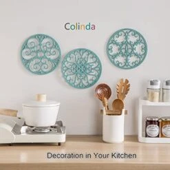 Silicone Trivet Mat - Non-Slip & Heat Resistant Kitchen Hot Pads For Countertops & Table - Kitchen Trivets For Hot Dishes & Cookware - Hot Pot Holder For Pots & Pans - Turquoise,Set Of 3 -Generic Furniture Shop 41mX4k9l2YL