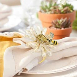 Daisy Sunflower Napkin Rings Set Of 6, Gold Bee Napkin Ring Holders For Formal Or Casual Dinning Table Decor -Generic Furniture Shop 41mcocc01xL