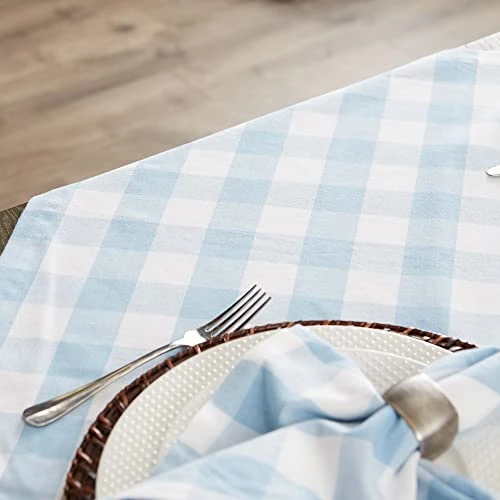 Buffalo Check Collection, Classic Farmhouse Tablecloth, Table Topper, 40x40, Light Blue & White 3 Buffalo Check Collection, Classic Farmhouse Tablecloth, Table Topper, 40x40, Light Blue & White - Image 3