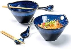Ramen Bowls With Chopsticks And Spoons Set, 26 OZ Ceramic Japanese Noodle Bowls Set Of 2, Porcelain Deep Udon Bowl For Salad, Pasta, Reactive Glaze, Microwave & Dishwasher Safe (Green) -Generic Furniture Shop 41mvnHJBo9L. AC