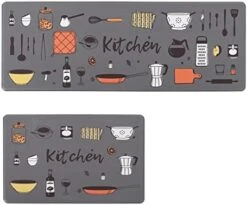 Anti Fatigue Comfort Kitchen Standing Desk Mat Decorative Ergonomic Floor Pad Kitchen Rug Waterproof Stain Resistance Non Slip Kitchen Set, 17.3''x27.6''+17.3''x47.2'', Eat Well -Generic Furniture Shop 41nOz0CRWAL. AC